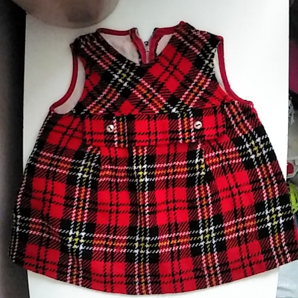 Vintage Red Black Yellow Plaid Holiday Sleeveless Dress 18-24 months